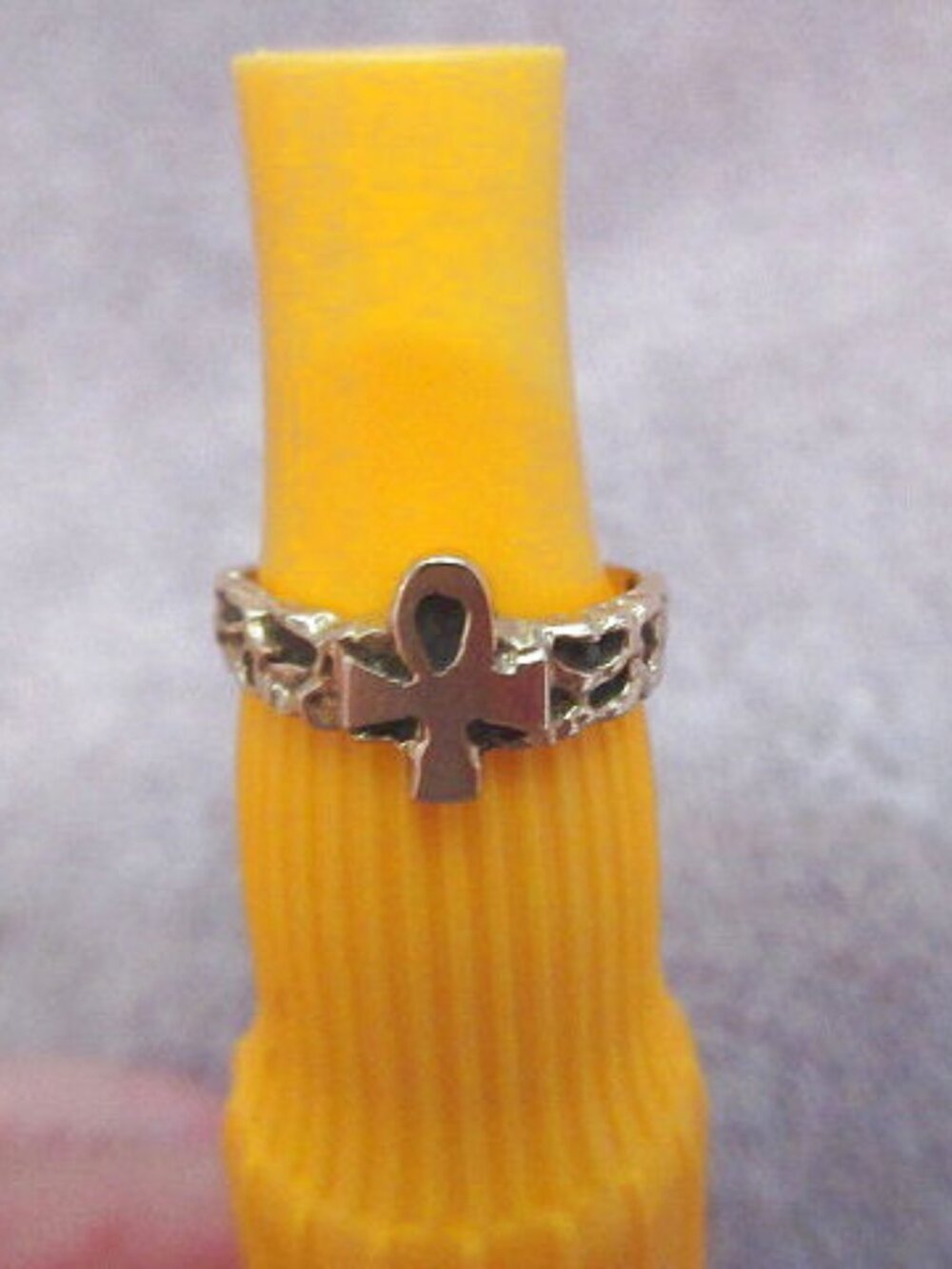 10K Yellow Gold Ankh Cross Nugget Toe Ring Midi Finger Adjustable Egyptian 3.5